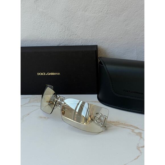NEW Dolce Gabbana DG2319 Champagne Mirror Shield Sunglasses $646